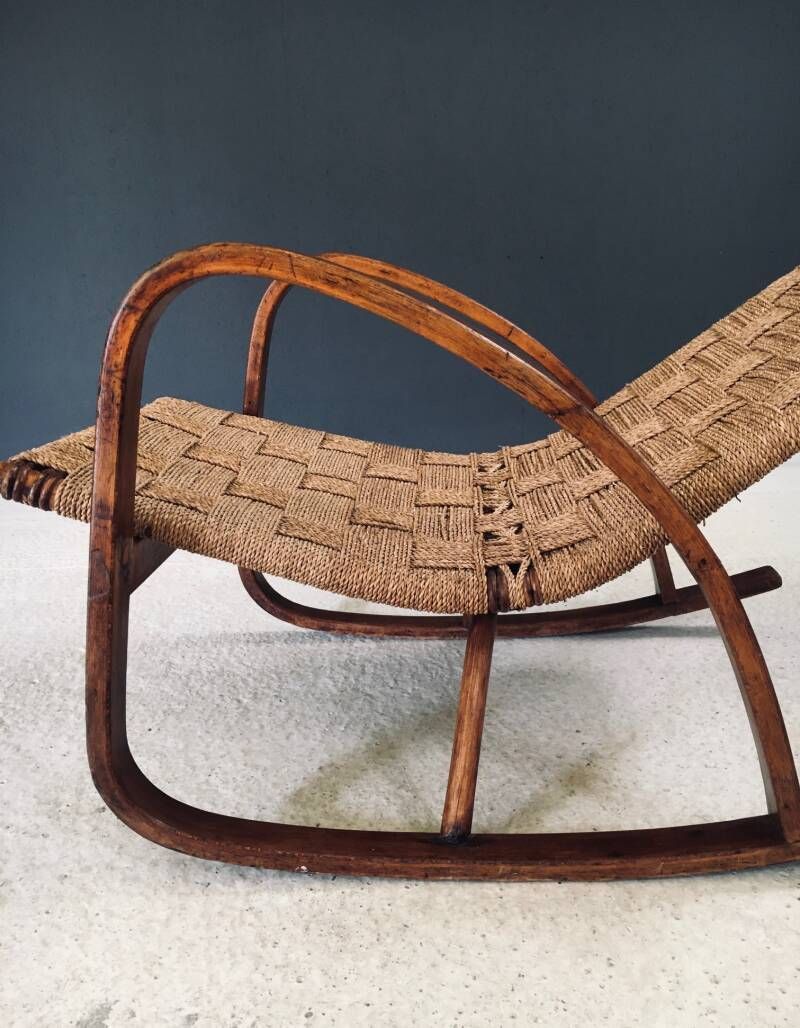 1600.0 Mid Century Design Schommelstoel Met Touwbekleding, Italië Ca. Jaren 1950 photo