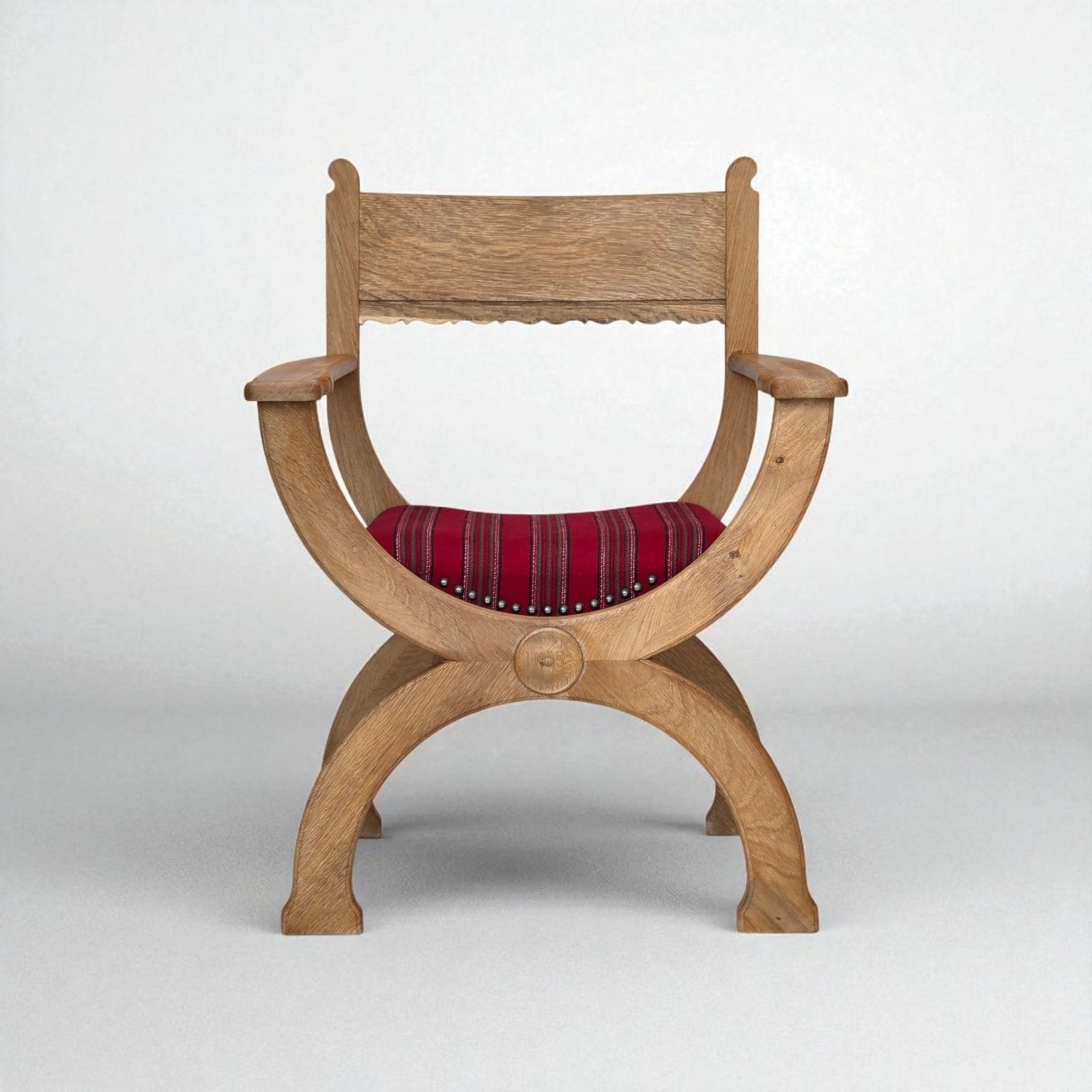 1970s, Danish Armchair, Original Red Furniture Wool, Solid Oak Wood.