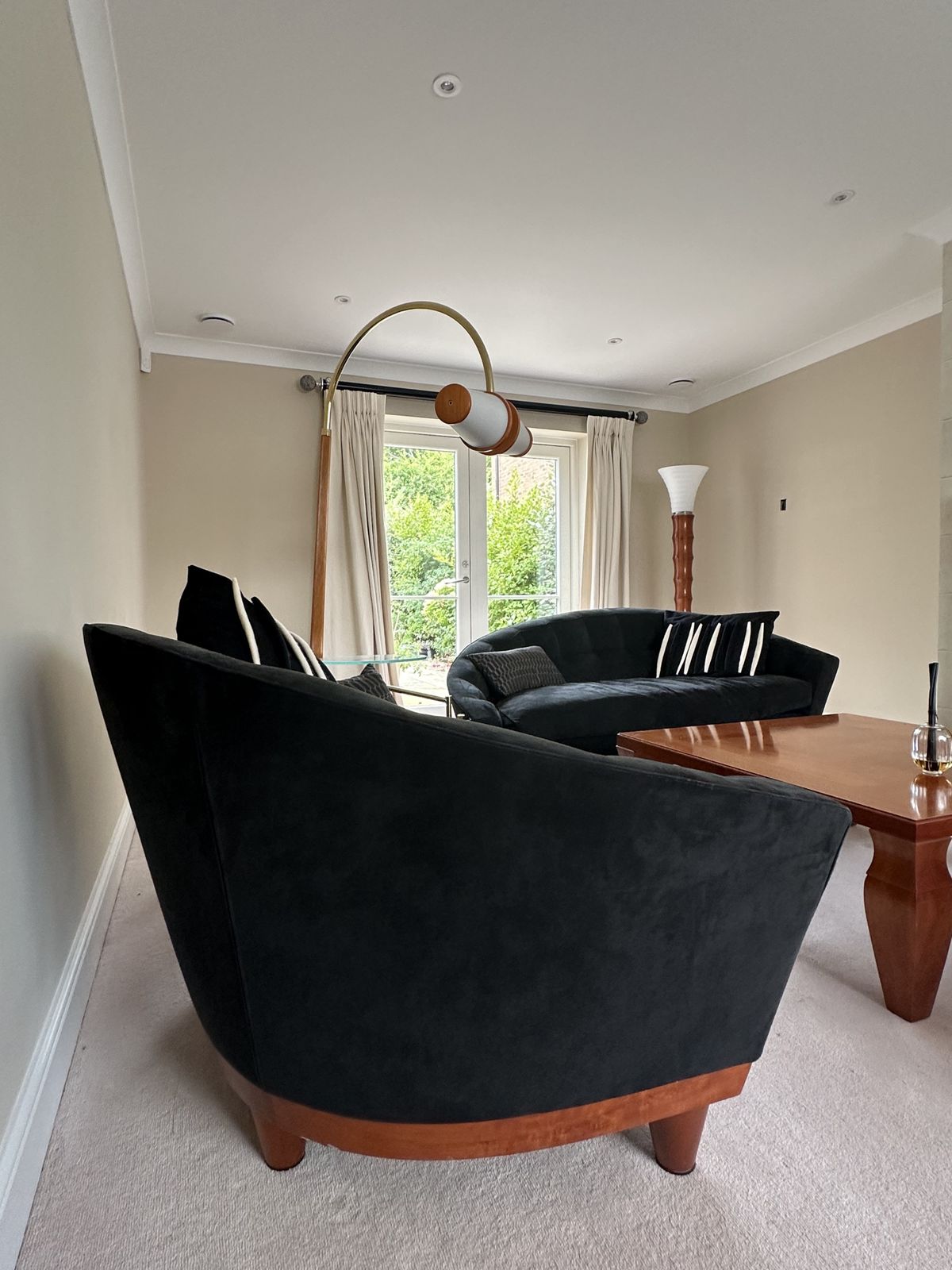 Deep Blue Velvet Postmodern Sofa — Giorgetti “Aladino” (1980s) (1 Part Of 3 Part Set) photo Furniture