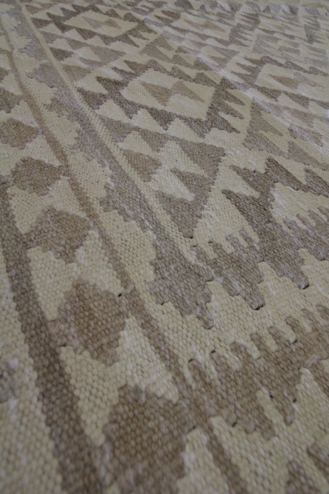 Khaki Brown Kilim Rug: Afghan Wool Flatweave, Handmade Geometric Tribal Design photo 1180.0