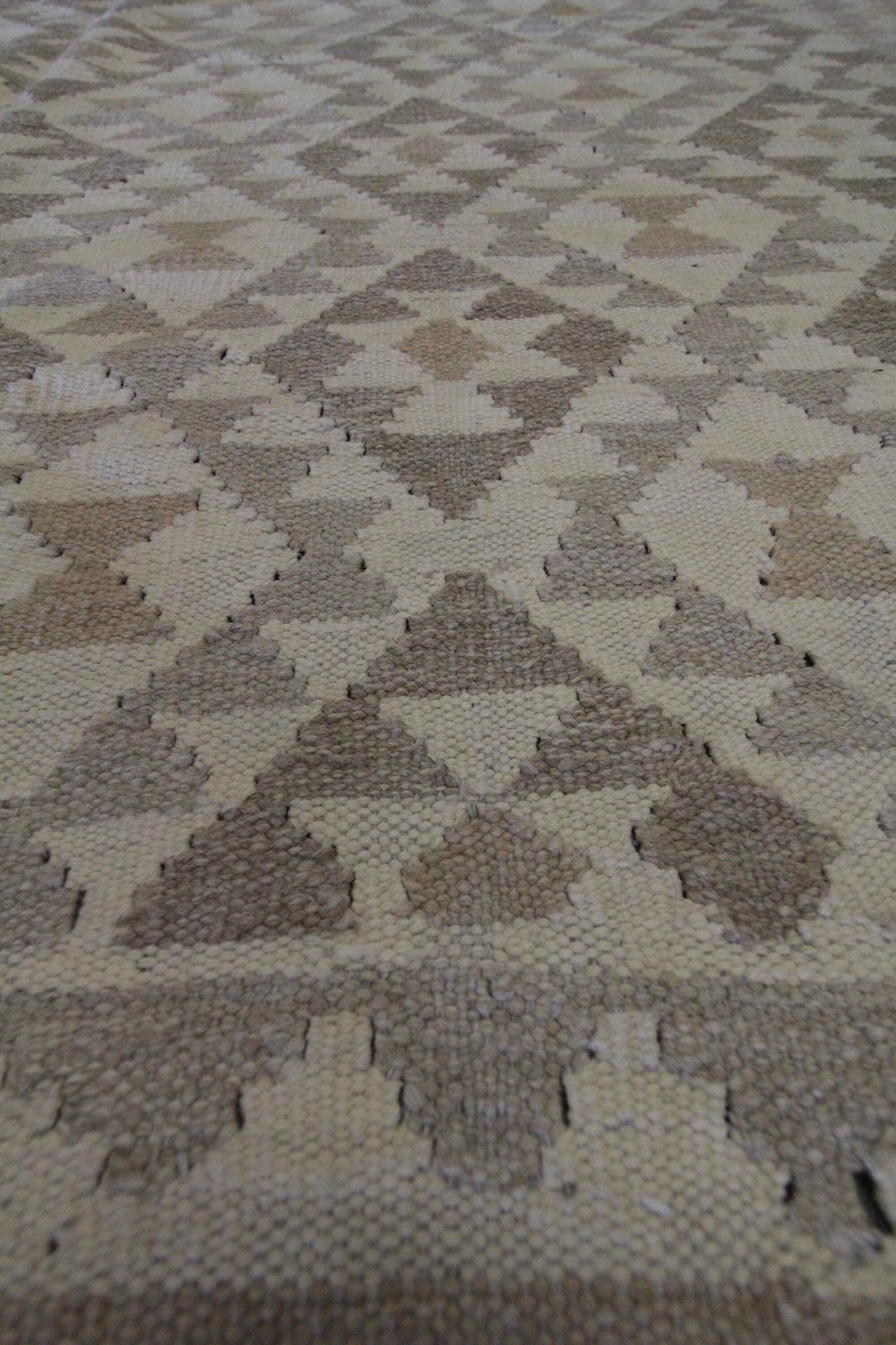 Khaki Brown Kilim Rug: Afghan Wool Flatweave, Handmade Geometric Tribal Design photo vintage