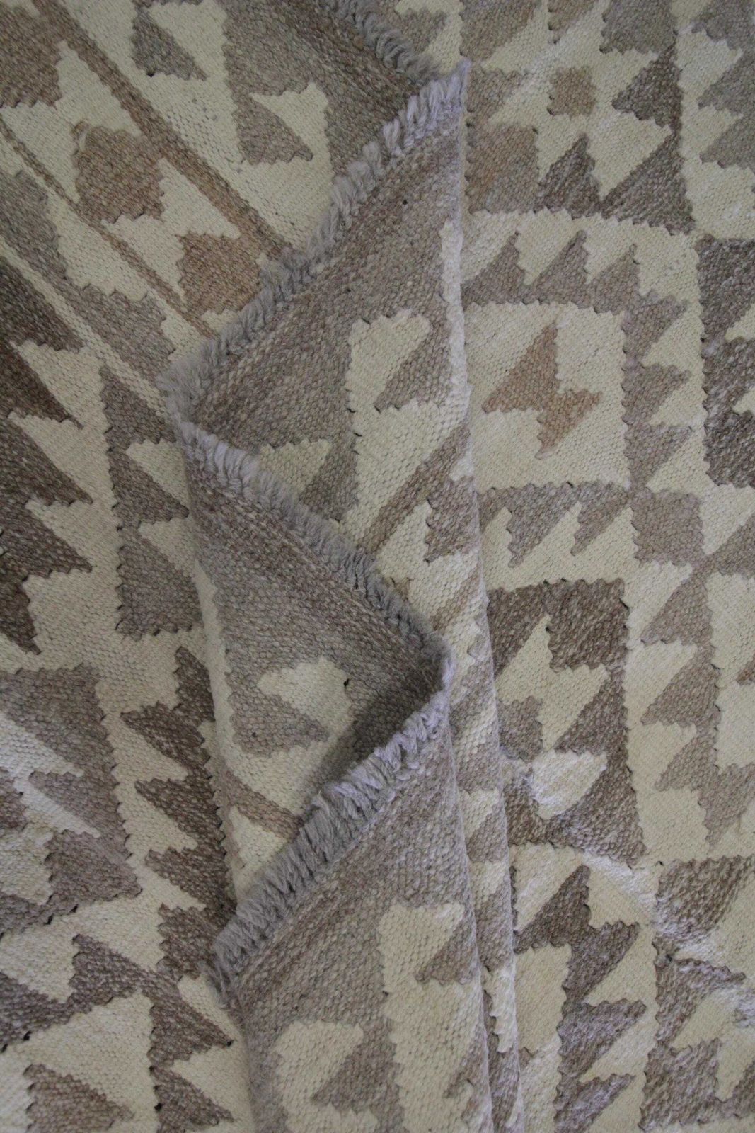 photo for sale Khaki Brown Kilim Rug: Afghan Wool Flatweave, Handmade Geometric Tribal Design