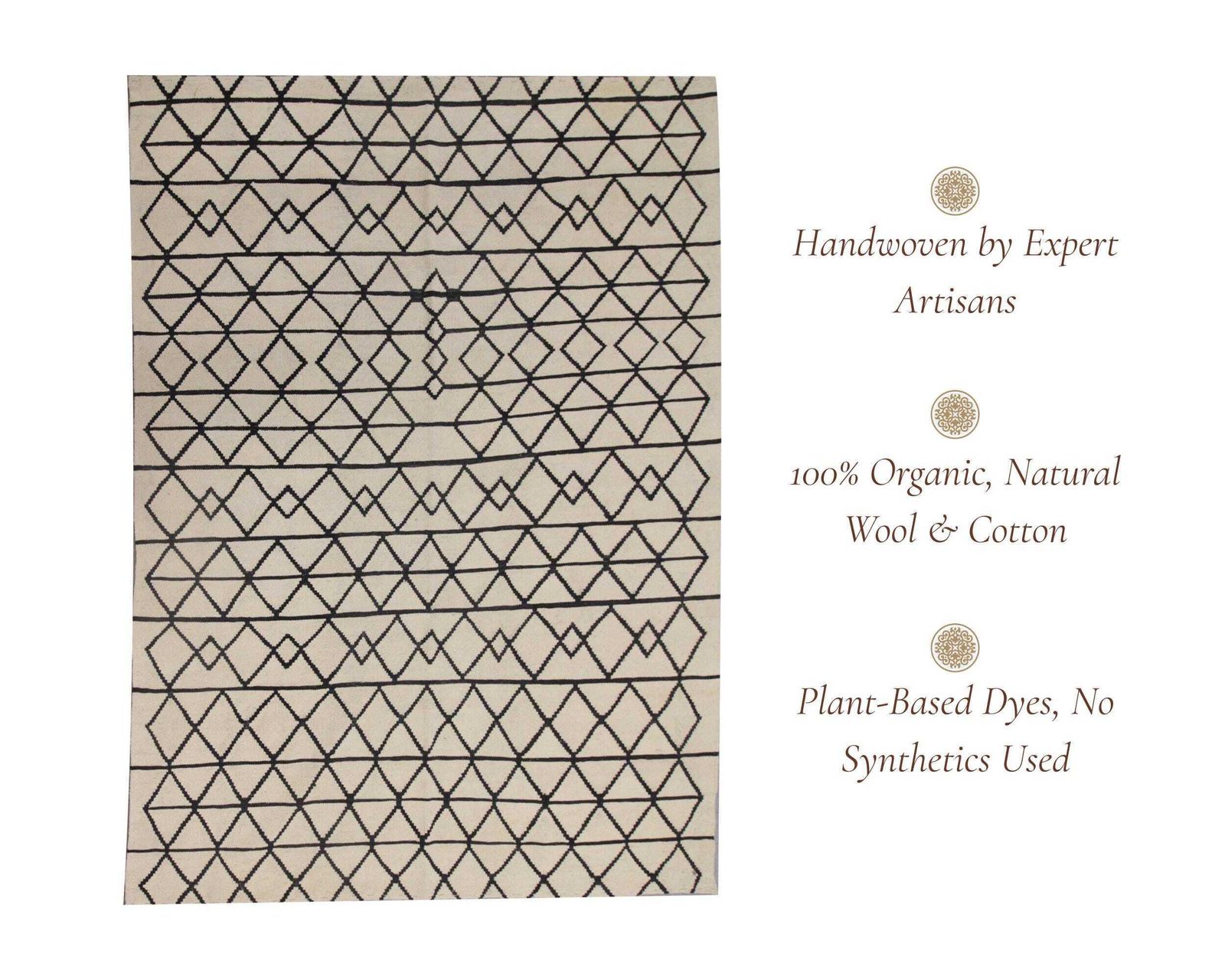 photo furniture Cream & Black Wool Kilim Rug: Modern Geometric Flatweave Handmade Carpet (7.8 X 5.10 Ft.)