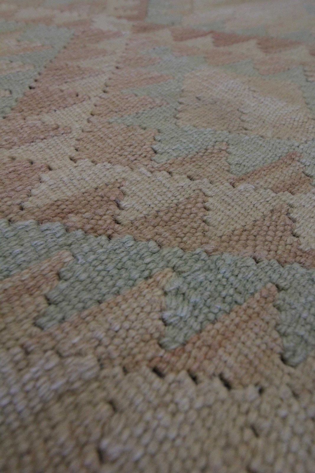 Khaki Green Afghan Kilim Rug: Small Wool Tribal Flatweave Carpet (2.9 X 3.5 Ft.) photo 320.0