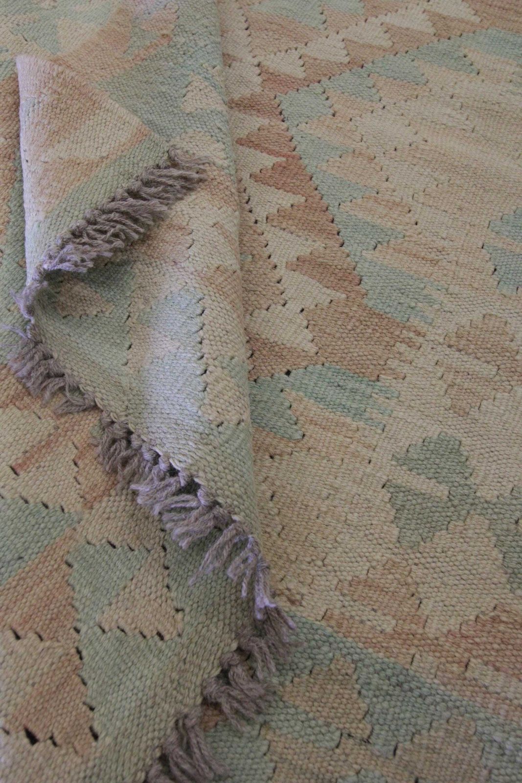 photo furniture Khaki Green Afghan Kilim Rug: Small Wool Tribal Flatweave Carpet (2.9 X 3.5 Ft.)
