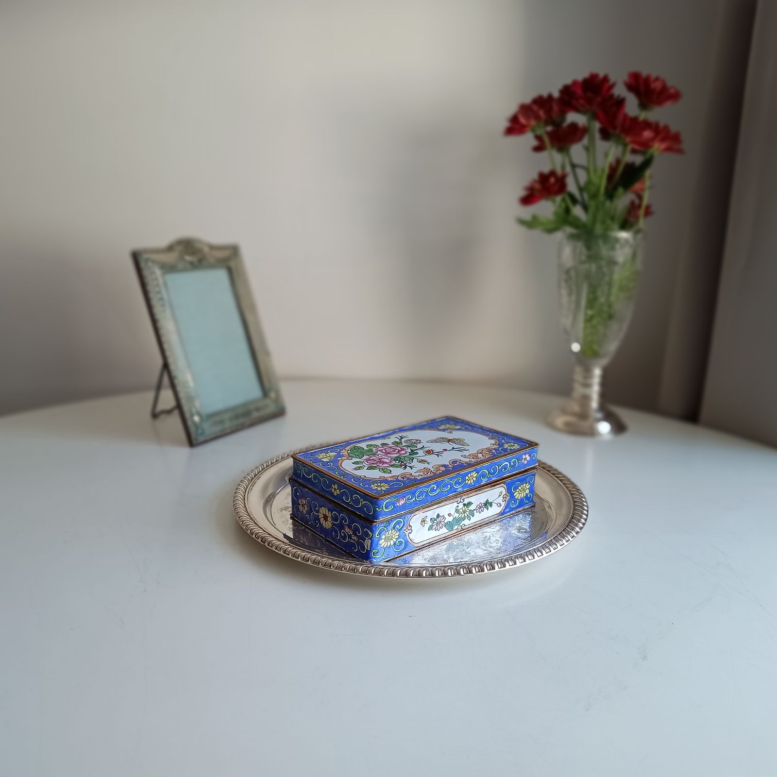 Early 20th Century Chinese Republic Export Canton Enamel Jewellery Or Stationery Box, Hand Painted Vitrious Enamel With Flowers And Butterflies photo Home Decor