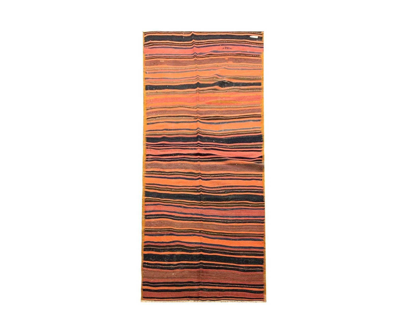 1960s Anatolian Kilim Runner: Striped Handwoven Wool Rug, Rustic Carpet (4.1 X 11.11 Ft.)