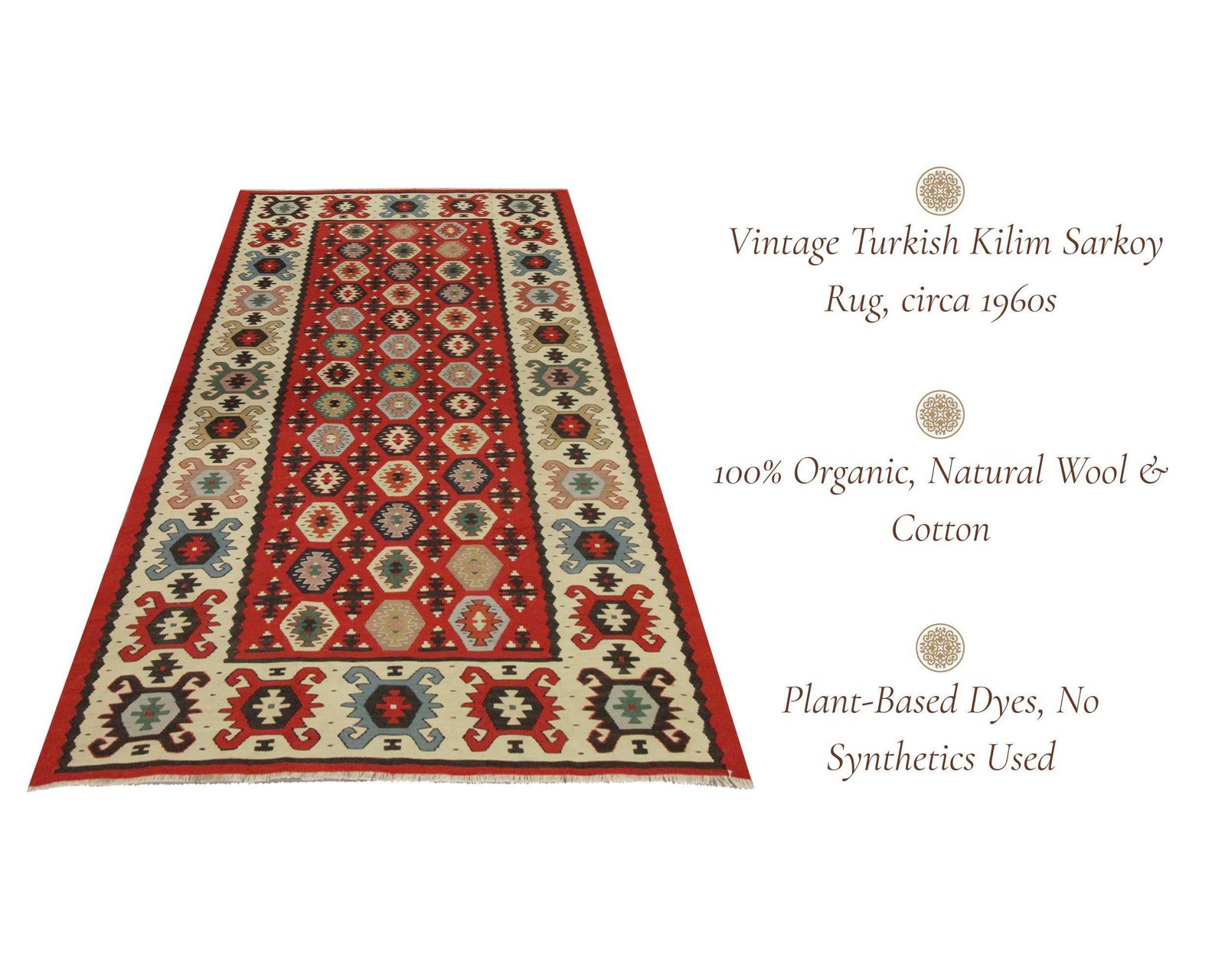 1960s Turkish Kilim Rug: Handwoven Wool, Red Geometric Tribal Rug (3.2 X 5.11 Ft.) photo buy