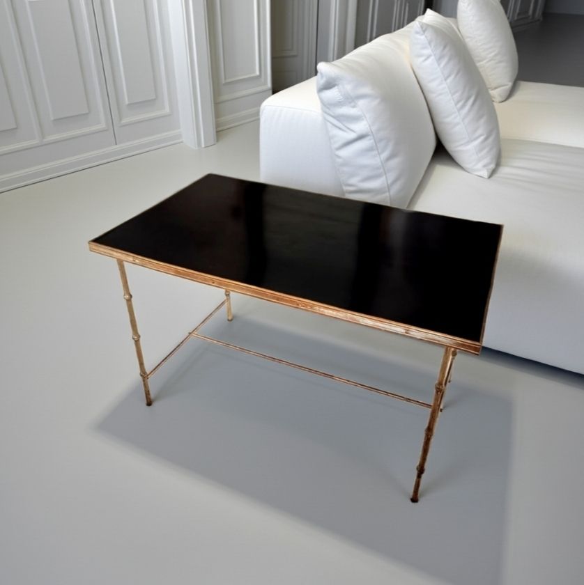 Mid Century Faux Bamboo Brass Coffee Table, Style Of Maison Jansen And Maison Baguès photo for sale