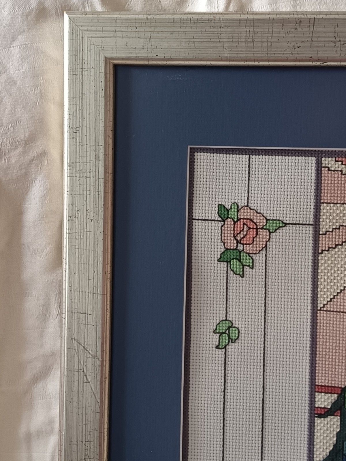 photo vinterior Art Deco Rennie Macintosh Style Peacock Cross Stitch With Beading Detail Framed
