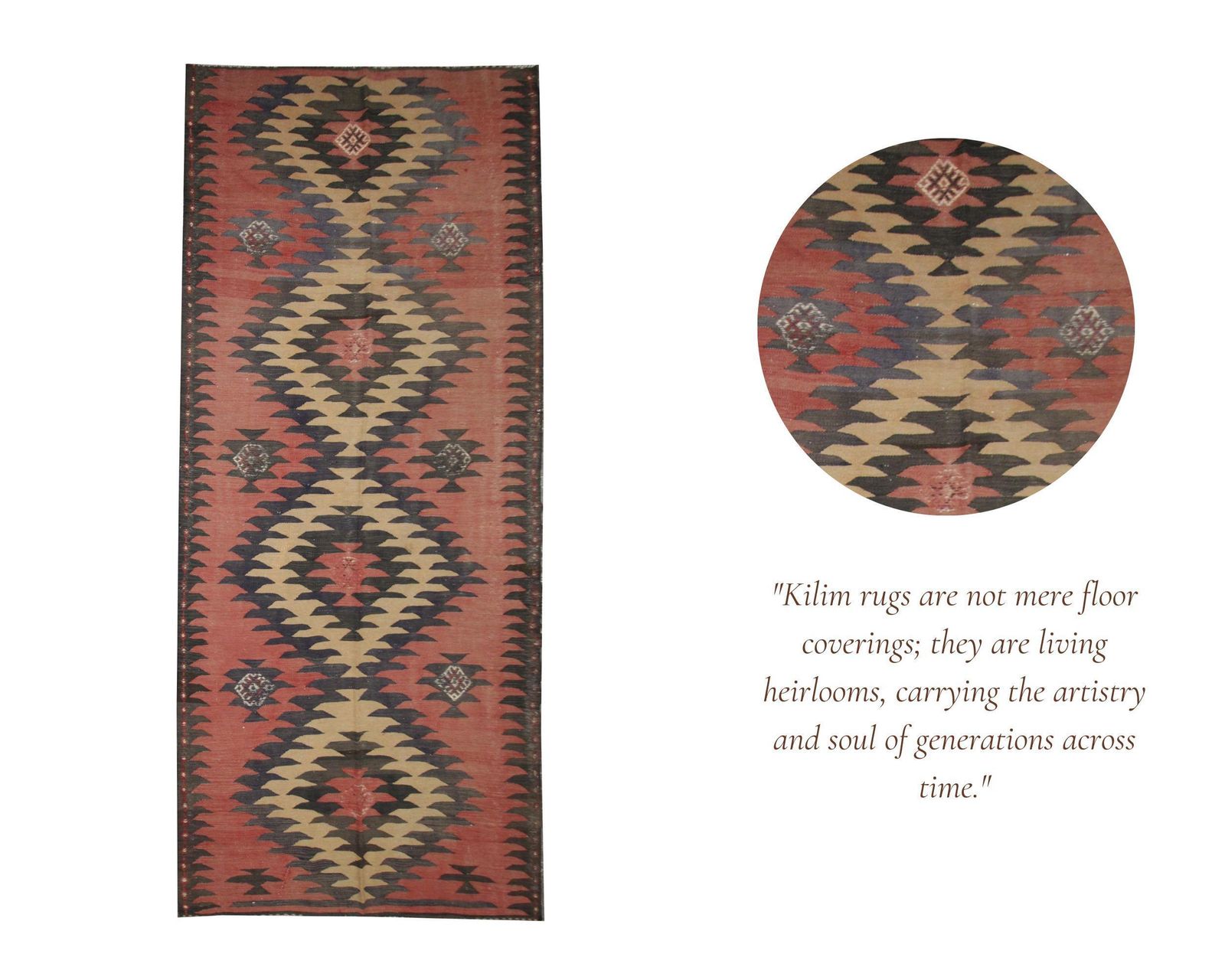photo furniture Vintage Kilim Runner: 1960s Blush Pink Wool Rug, Geometric Flatweave Handmade (13'1" X 4'11")