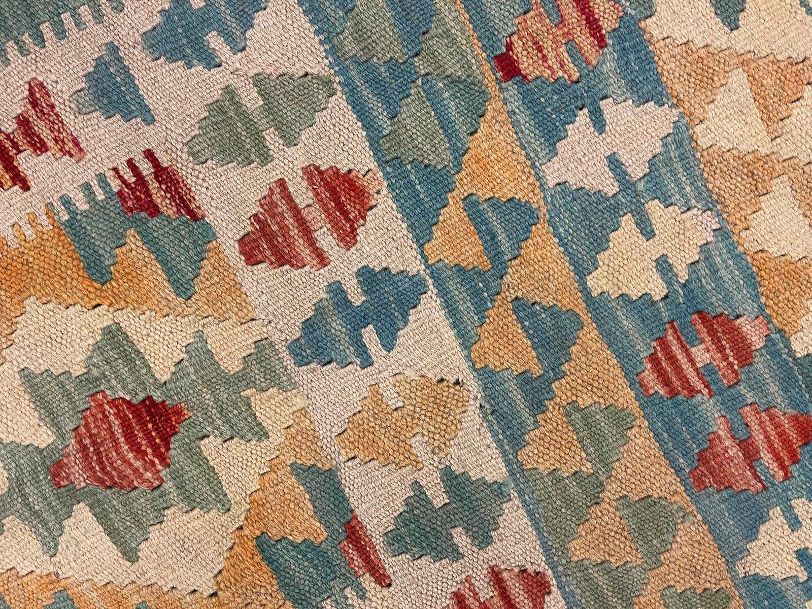 Turquoise Blue Kilim Rug, Handmade Carpet, Wool Geometric Flat Weave Carpet 5'9" × 3'9" (2015–2025) photo Textiles