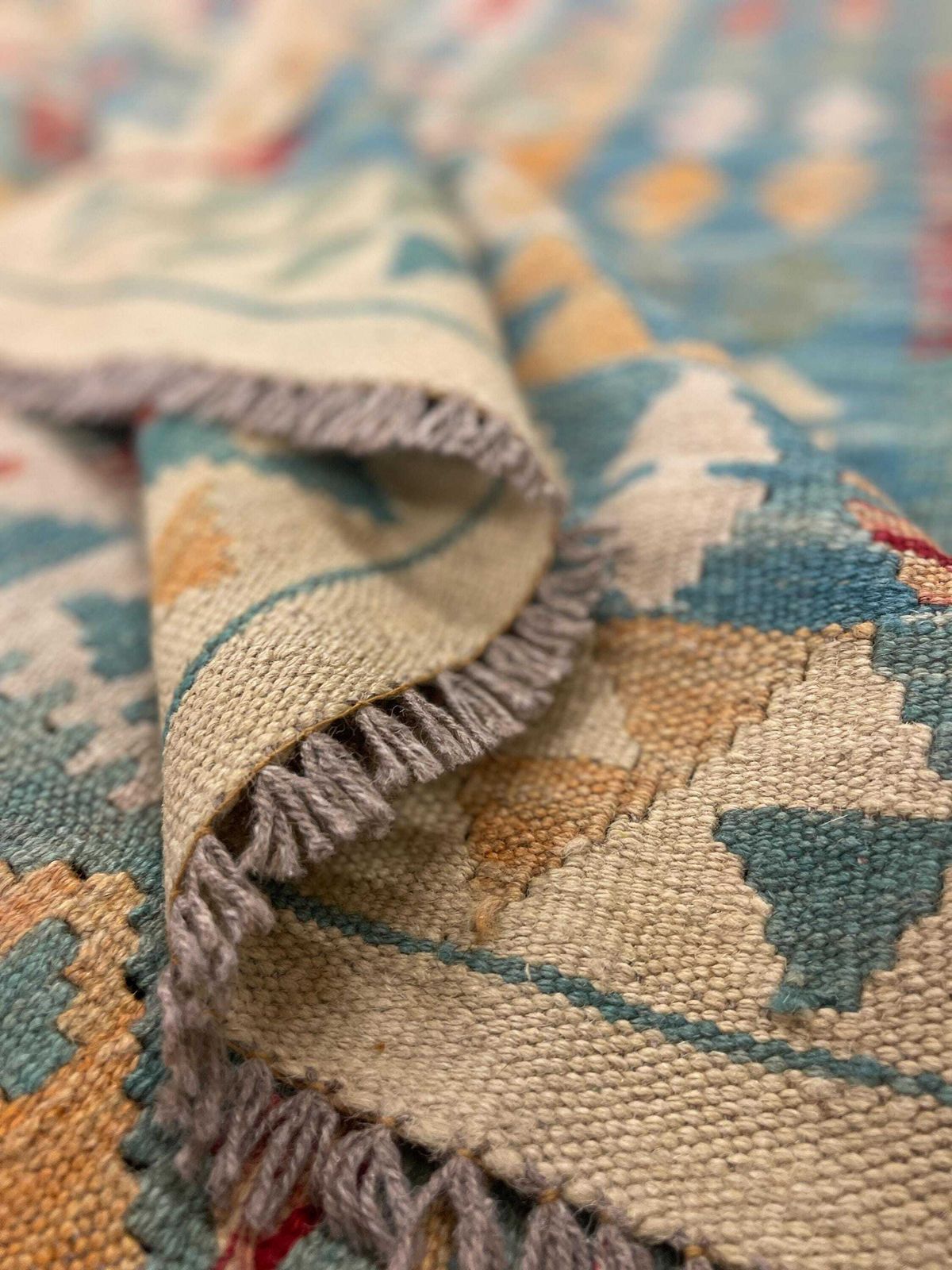 Turquoise Blue Kilim Rug, Handmade Carpet, Wool Geometric Flat Weave Carpet 5'9" × 3'9" (2015–2025) photo vintage