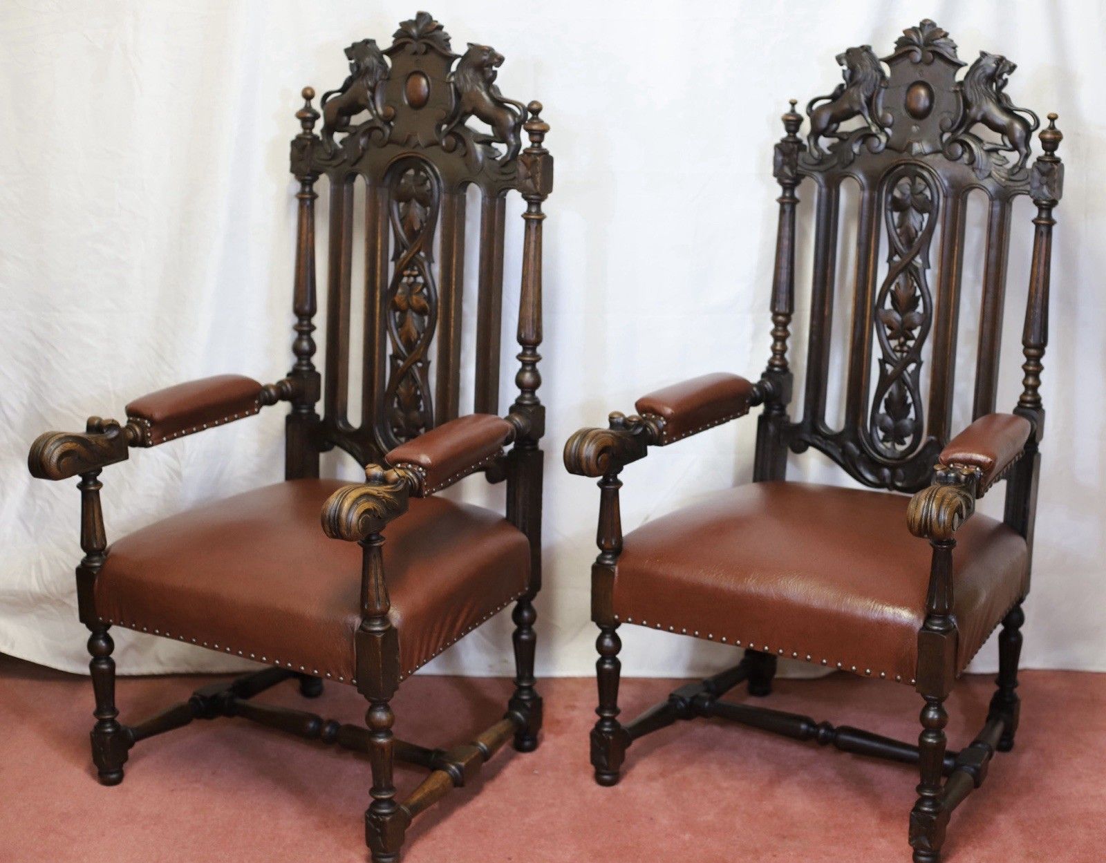 Lovely Pair Of Two Victorian Oak Armchairs In Jacobean Style photo 1200.0