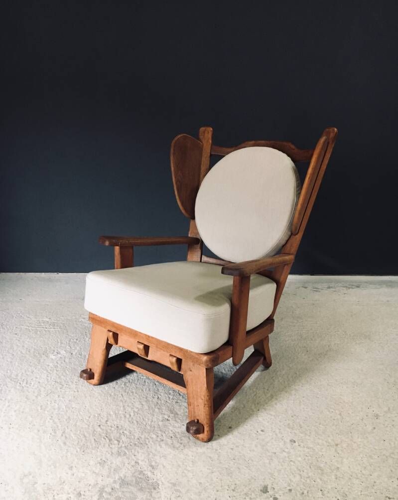 Brutalist Design Oak Wingback Lounge Chair, Netherlands 1950's photo furniture