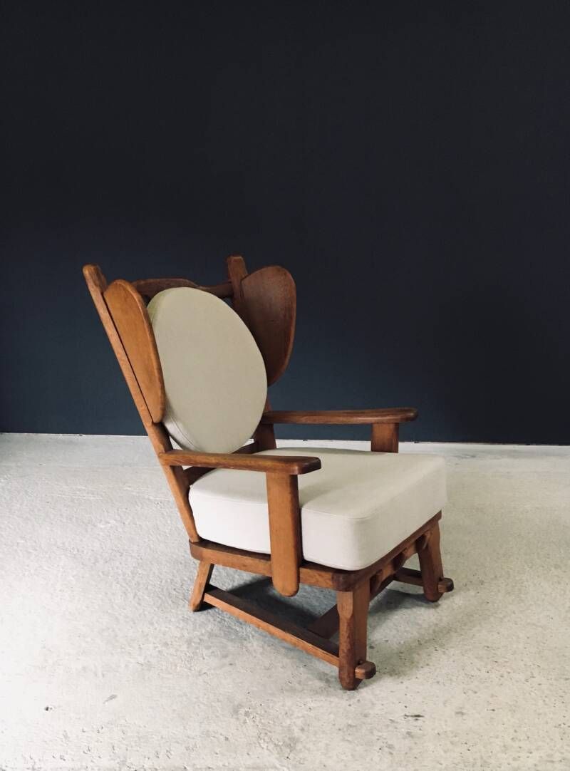 Brutalist Design Oak Wingback Lounge Chair, Netherlands 1950's photo for sale