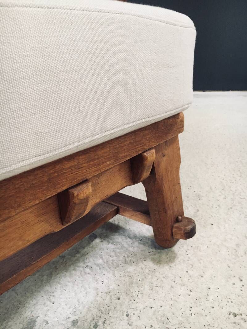photo vintage Brutalist Design Oak Wingback Lounge Chair, Netherlands 1950's