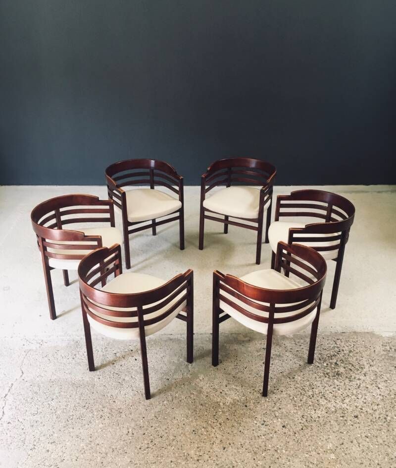 Midcentury Modern Design Curved Dining Chair Set, Italy 1970's