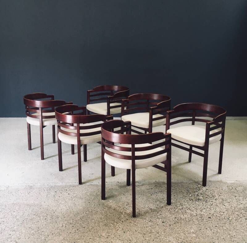 Mid Century Modern Design Eetkamerstoelen Met Gebogen Rugleuning, Set Van 6 – Italië, Jaren 1970 photo furniture