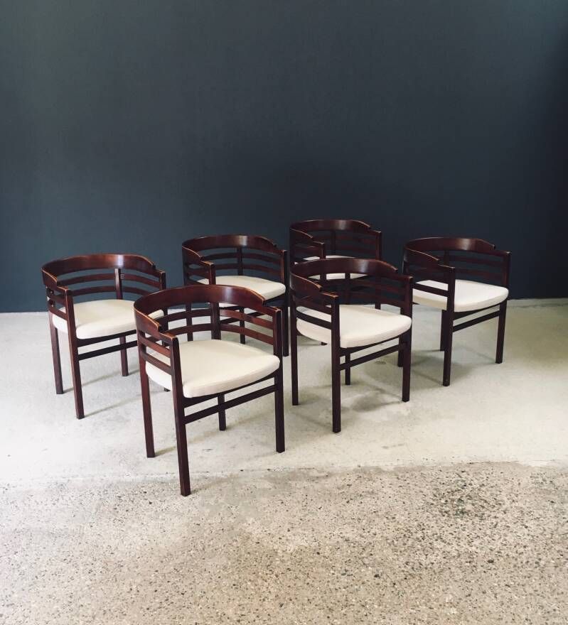 Midcentury Modern Design Curved Dining Chair Set, Italy 1970's photo for sale