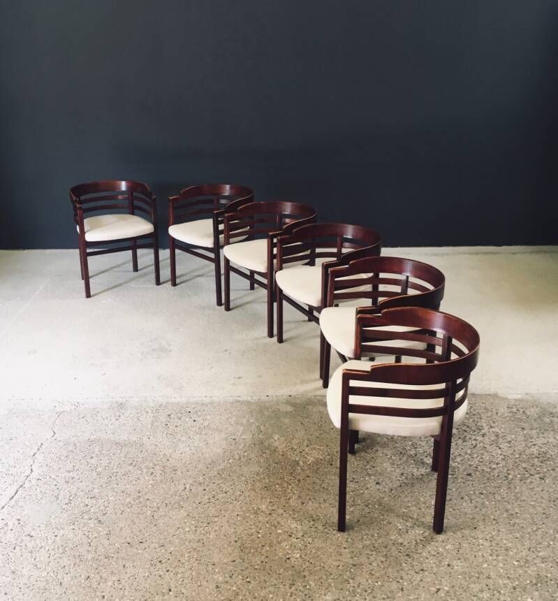 Midcentury Modern Design Curved Dining Chair Set, Italy 1970's photo 2900.0