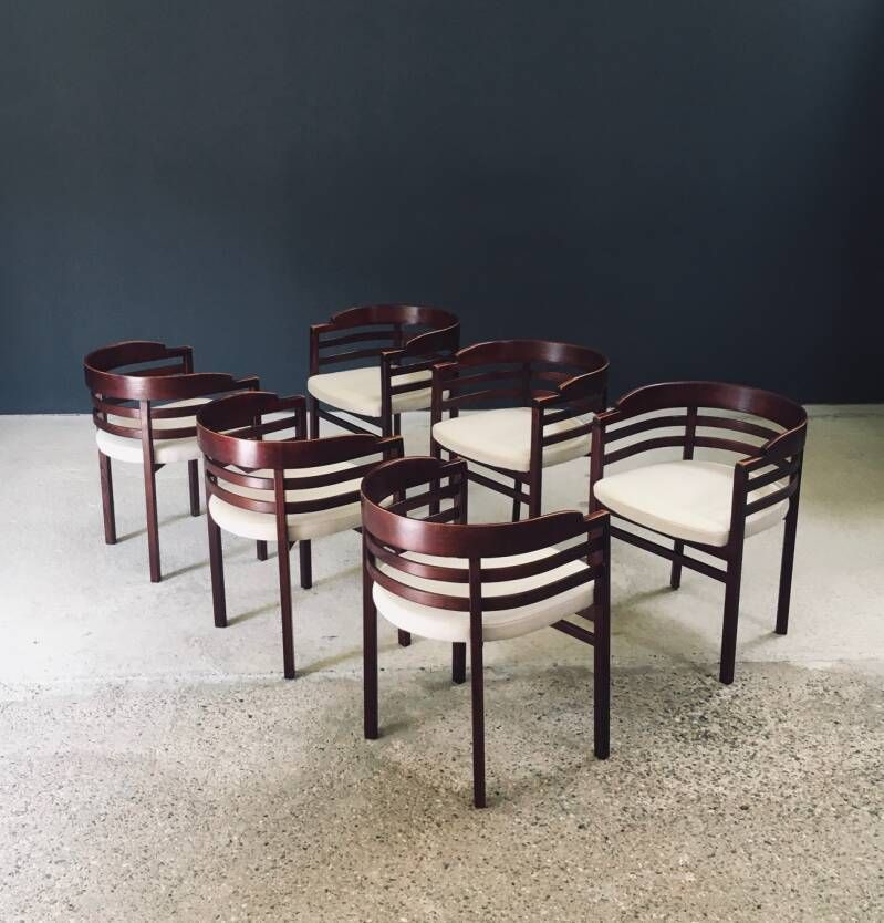 Midcentury Modern Design Curved Dining Chair Set, Italy 1970's photo vintage
