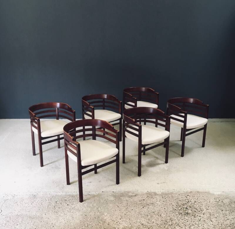 photo furniture Mid Century Modern Design Eetkamerstoelen Met Gebogen Rugleuning, Set Van 6 – Italië, Jaren 1970