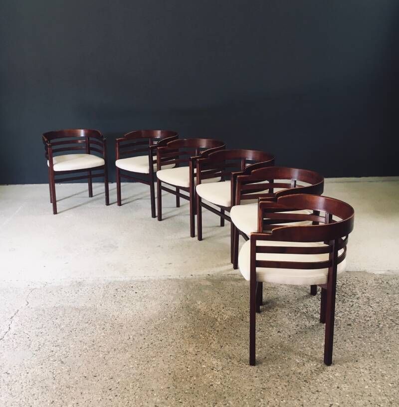 Furniture Midcentury Modern Design Curved Dining Chair Set, Italy 1970's photo