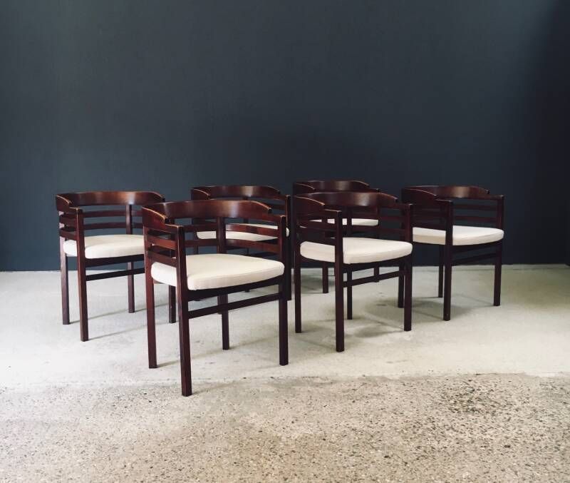 photo vintage Mid Century Modern Design Eetkamerstoelen Met Gebogen Rugleuning, Set Van 6 – Italië, Jaren 1970
