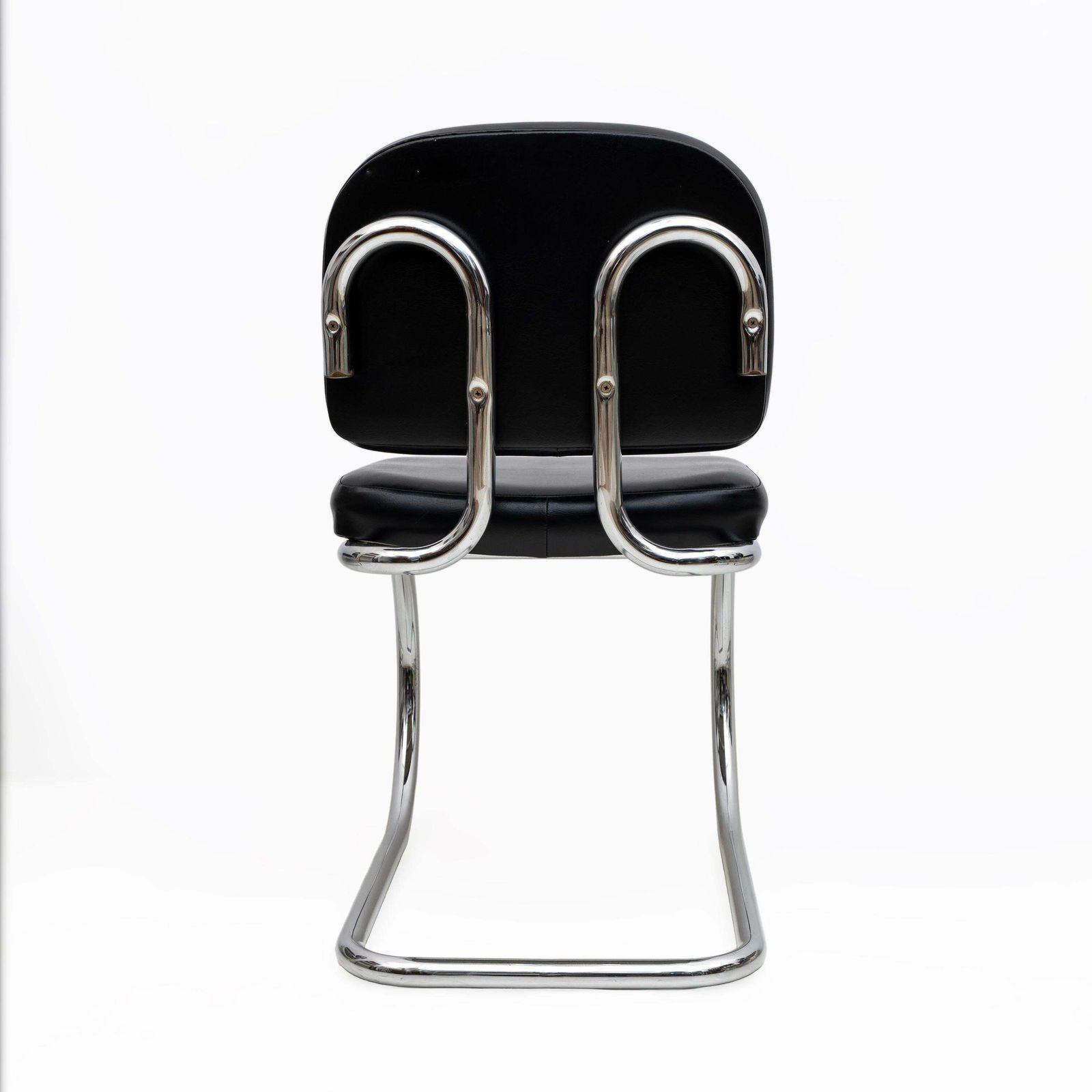 Six Of Bauhaus Style Leatherette And Metal Chromed Cantilever Dining Chairs, 70s photo 2811.0