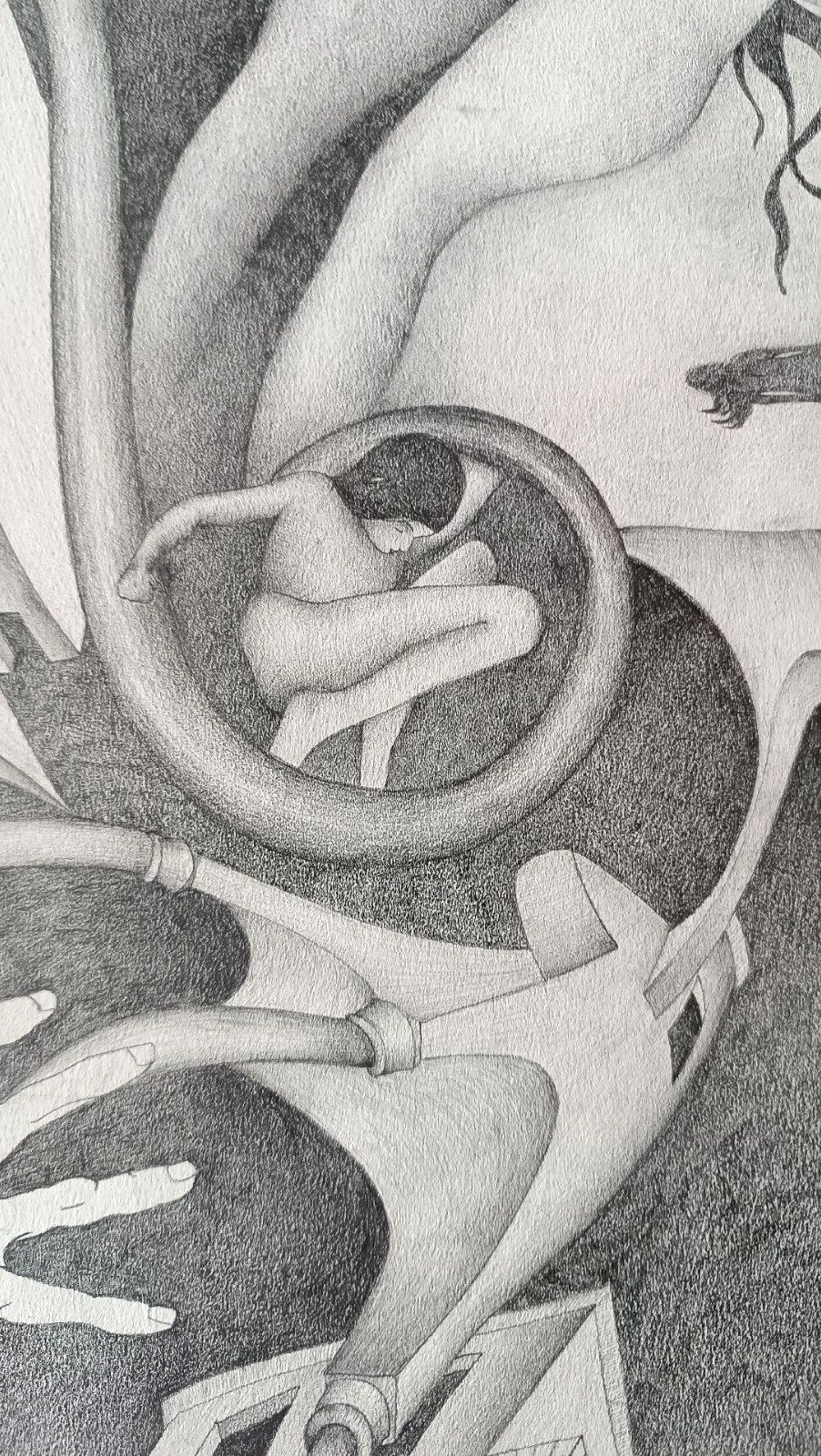 Large Metaphysical Pencil Drawing 70x50cm photo vinterior