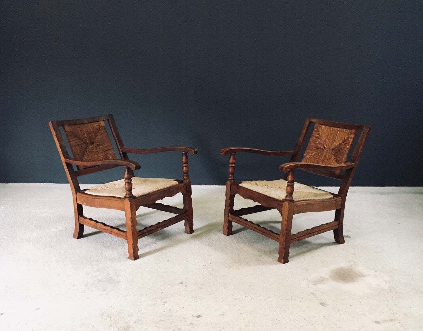 Arts & Crafts Handcrafted Low Lounge Armchairs, Belgium 1920's / 2 photo 1900.0