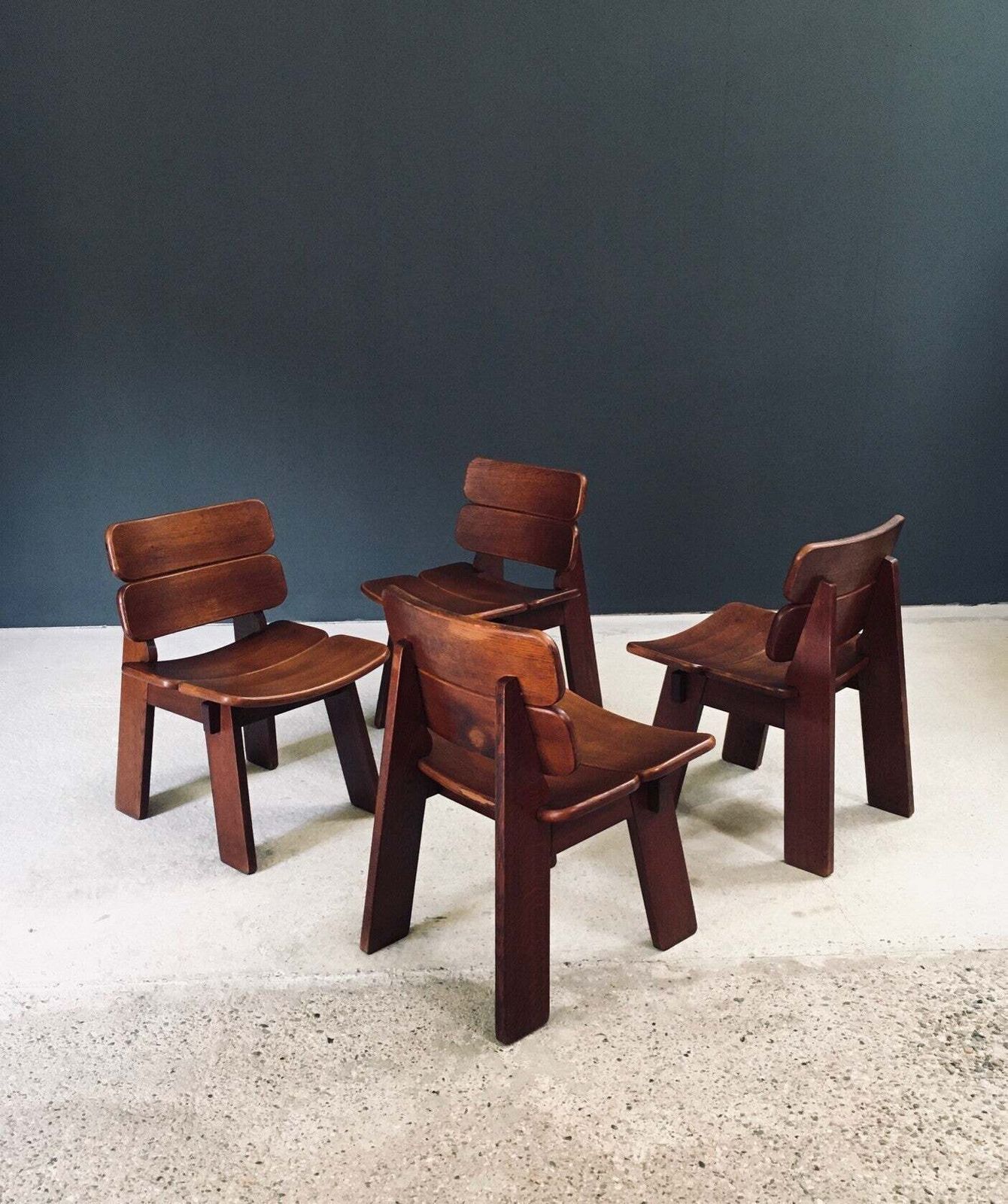 Constructivist Design Oak Dining Chairs, Belgium 1960's photo furniture
