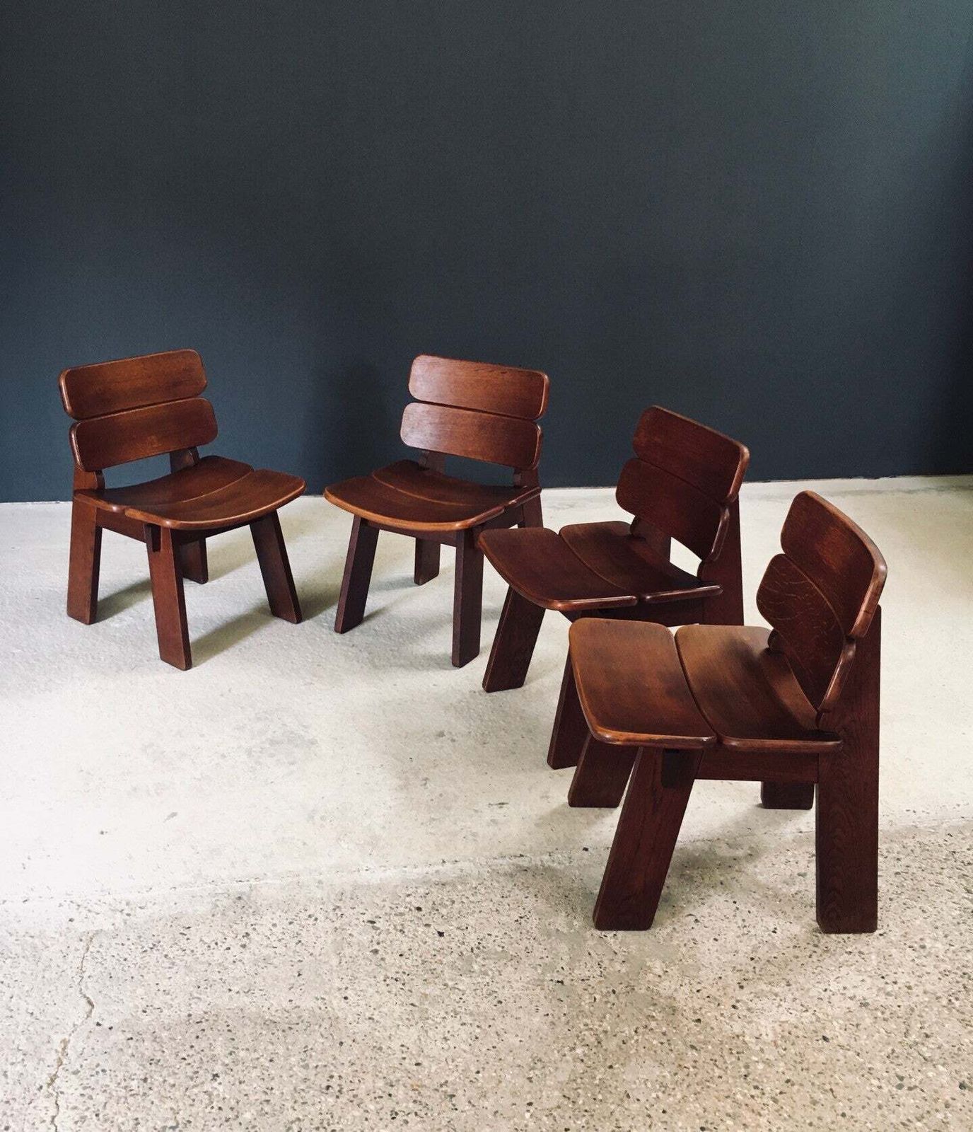 Constructivist Design Oak Dining Chairs, Belgium 1960's photo vinterior