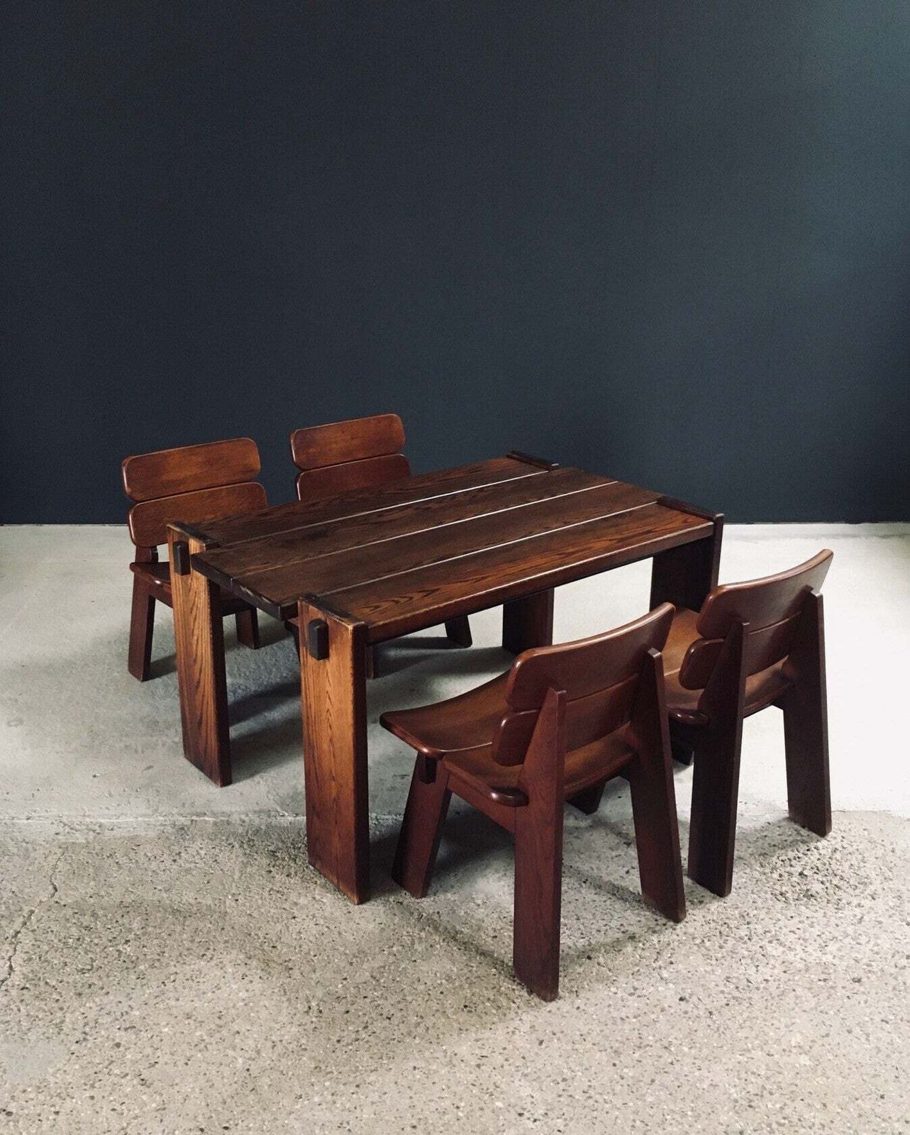 photo furniture Constructivist Design Oak Dining Chairs, Belgium 1960's