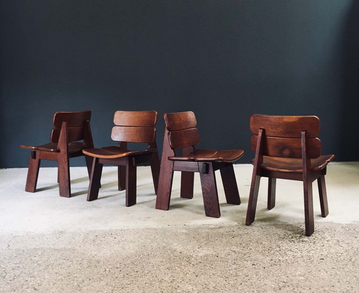 photo vinterior Constructivist Design Oak Dining Chairs, Belgium 1960's