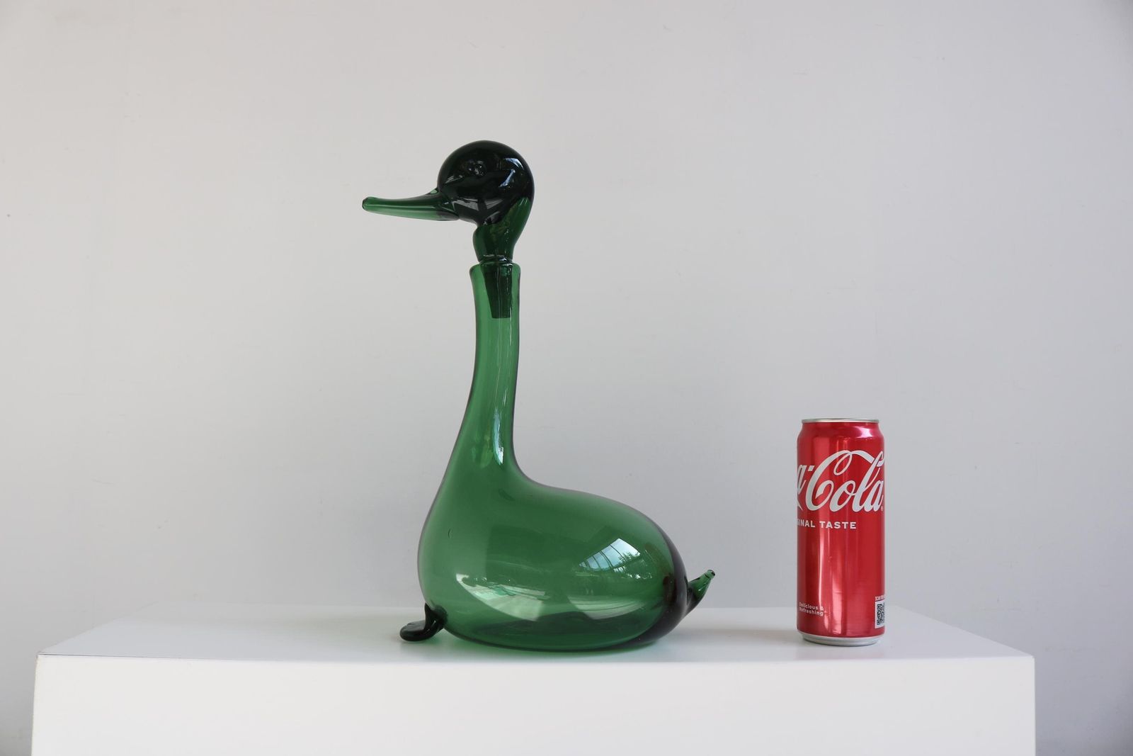 photo for sale A Collectible Mid Century Italian Empoli Verde Glass Duck Decanter – Handblown Art Glass
