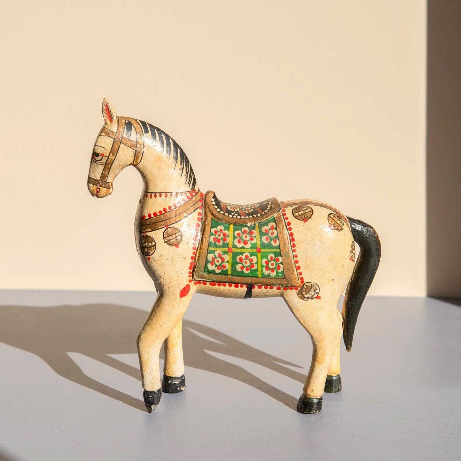 Antique Indian Wooden Horse, Ceremonial Wedding Horse Figurine, Rajasthani Folk Art, Hand Painted Pony Statue, Made In India