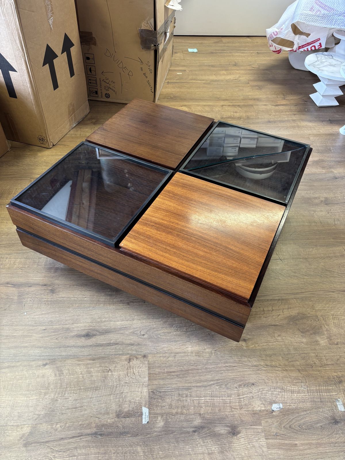 Low Square Coffee Table With Portable Trays From Luigi Sormani, 1960s