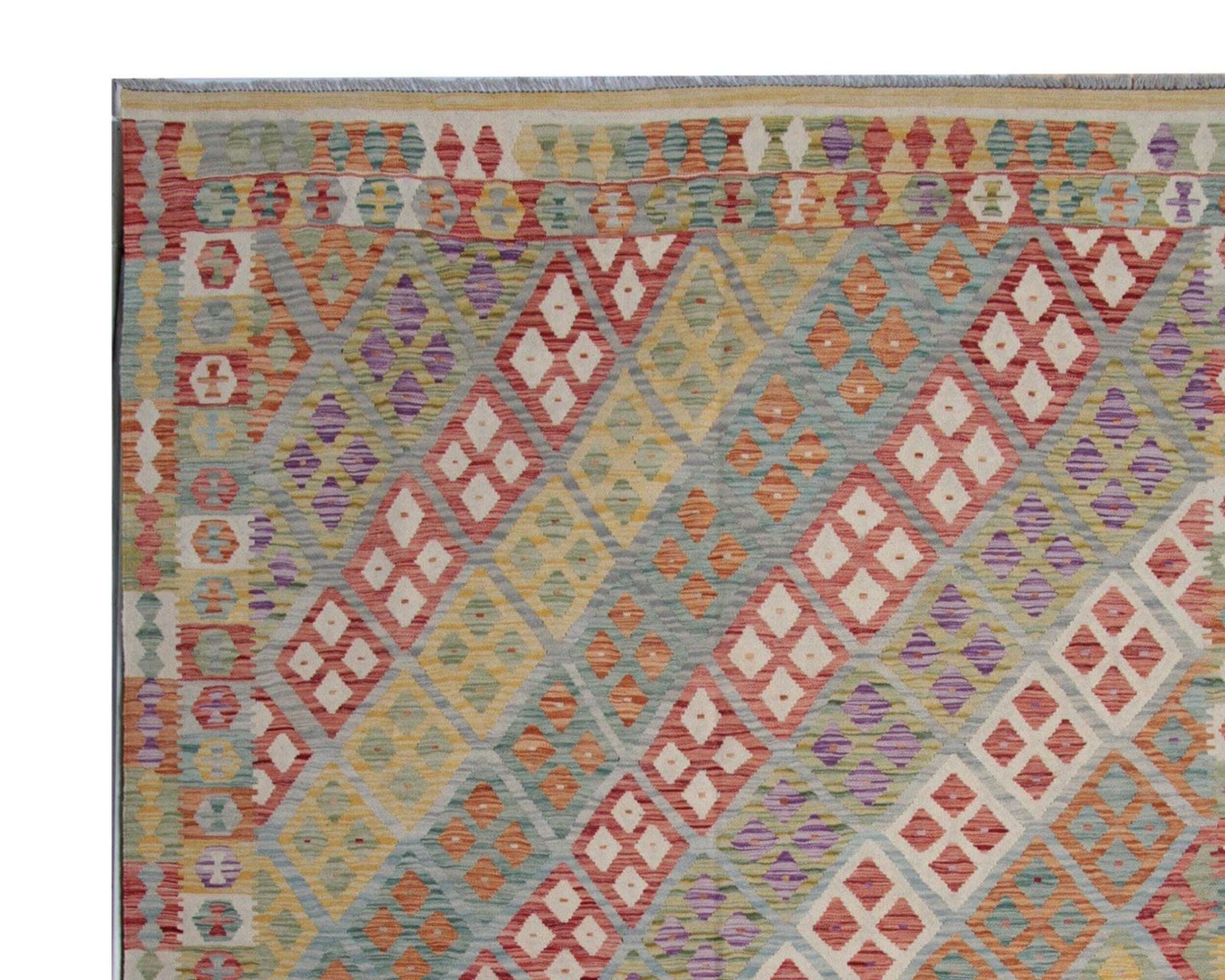 Multicolor Afghan Kilim Rug: Striped Contemporary Wool Flatweave, Geometric Decor (9.9 X 6.7 Ft.) photo buy