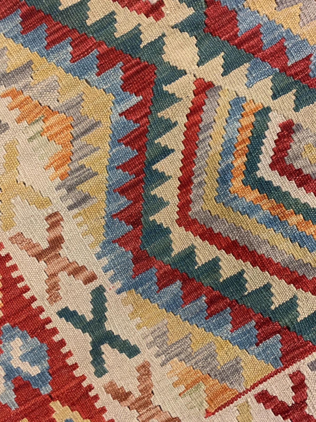 Handmade Afghan Kilim Rug: Wool Tribal Geometric Mat, Home Decor (2.9 X 4.3 Ft.) photo buy