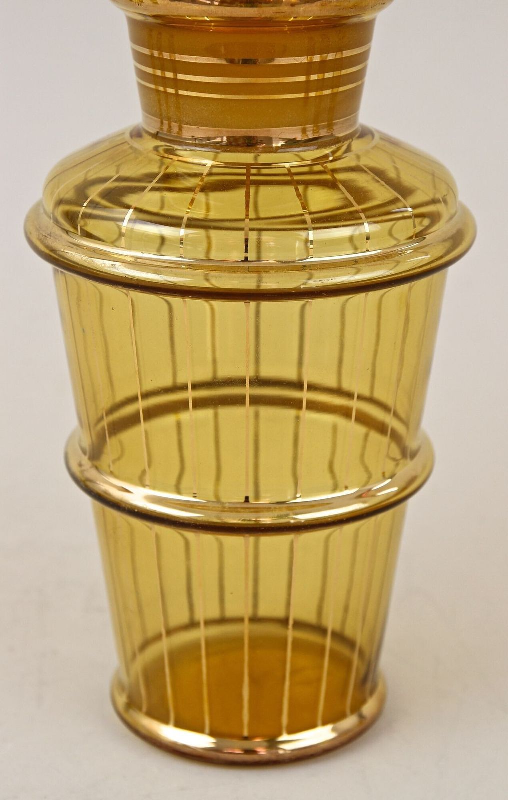 20th Century Art Deco Glass Decanter Set, Amber Colored/ Gilt   Cz Ca. 1920 photo vinterior