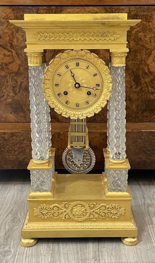 A Fine French Charles X Ormolu And Cut Crystal Portico Mantle Clock photo for sale