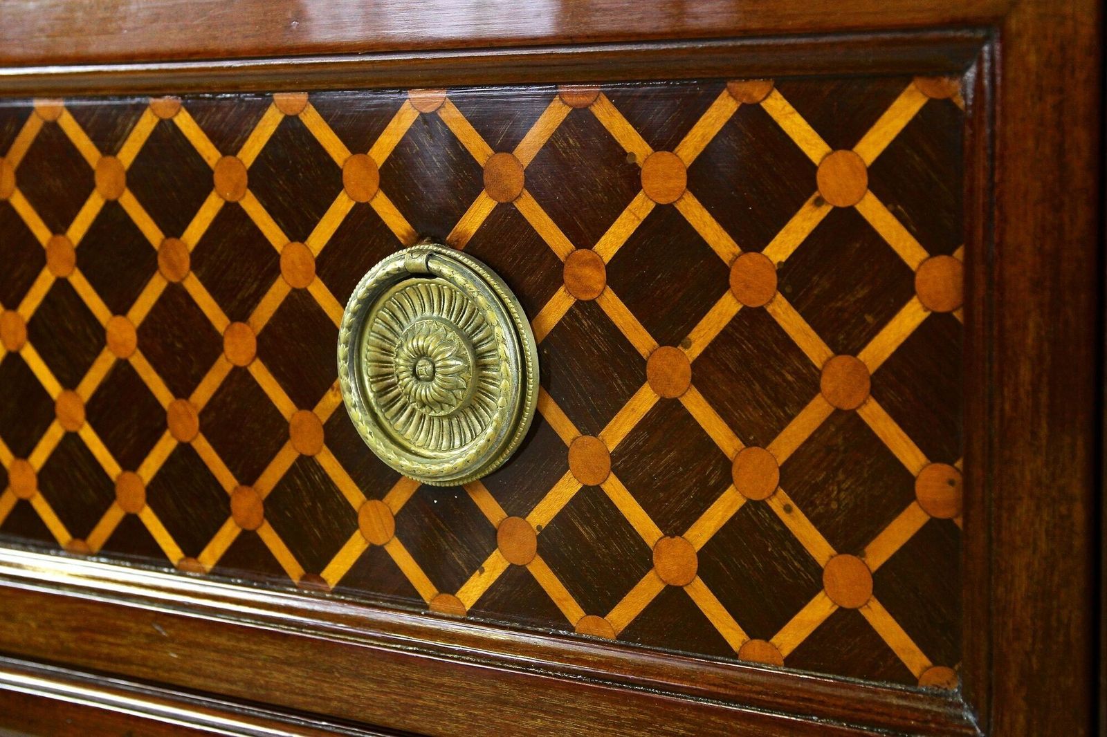 Furniture 19th Century Transitional Marquetry Chest Of Drawers, Mahogany, Fr Circa 1870 photo