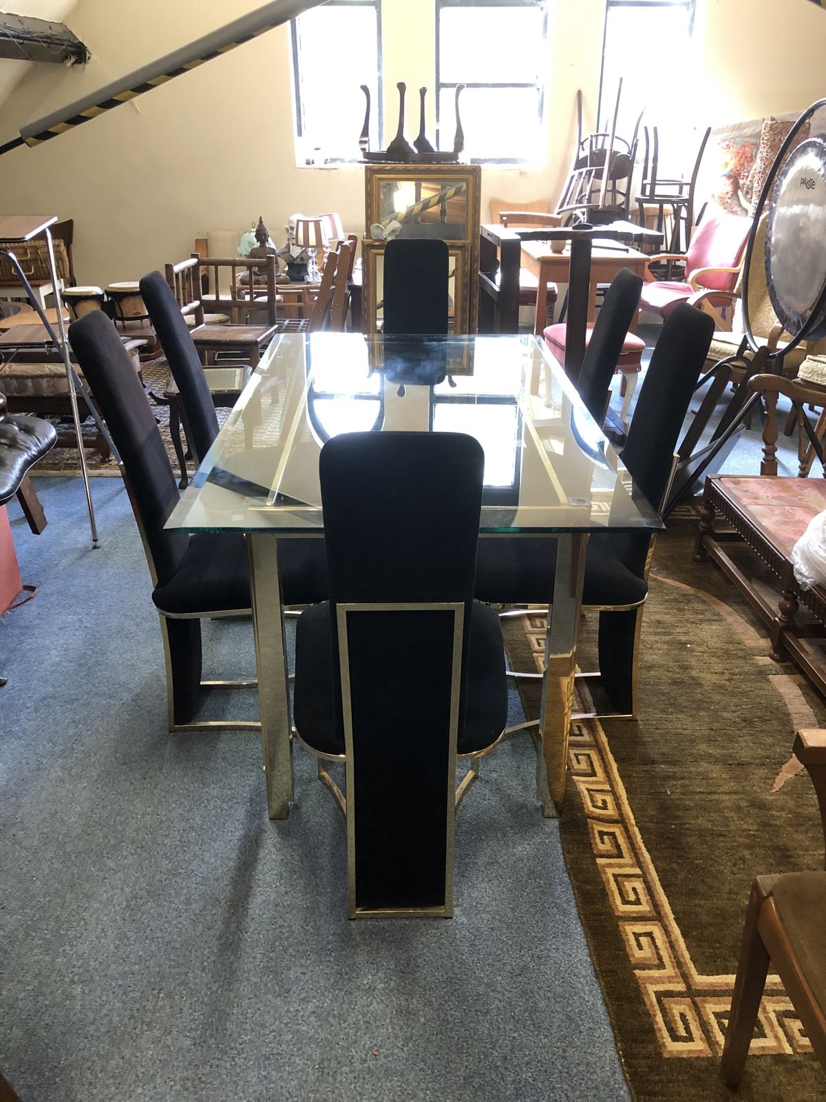 Willy Rizzo Glass Dining Room Table And 6 Matching Chairs photo furniture