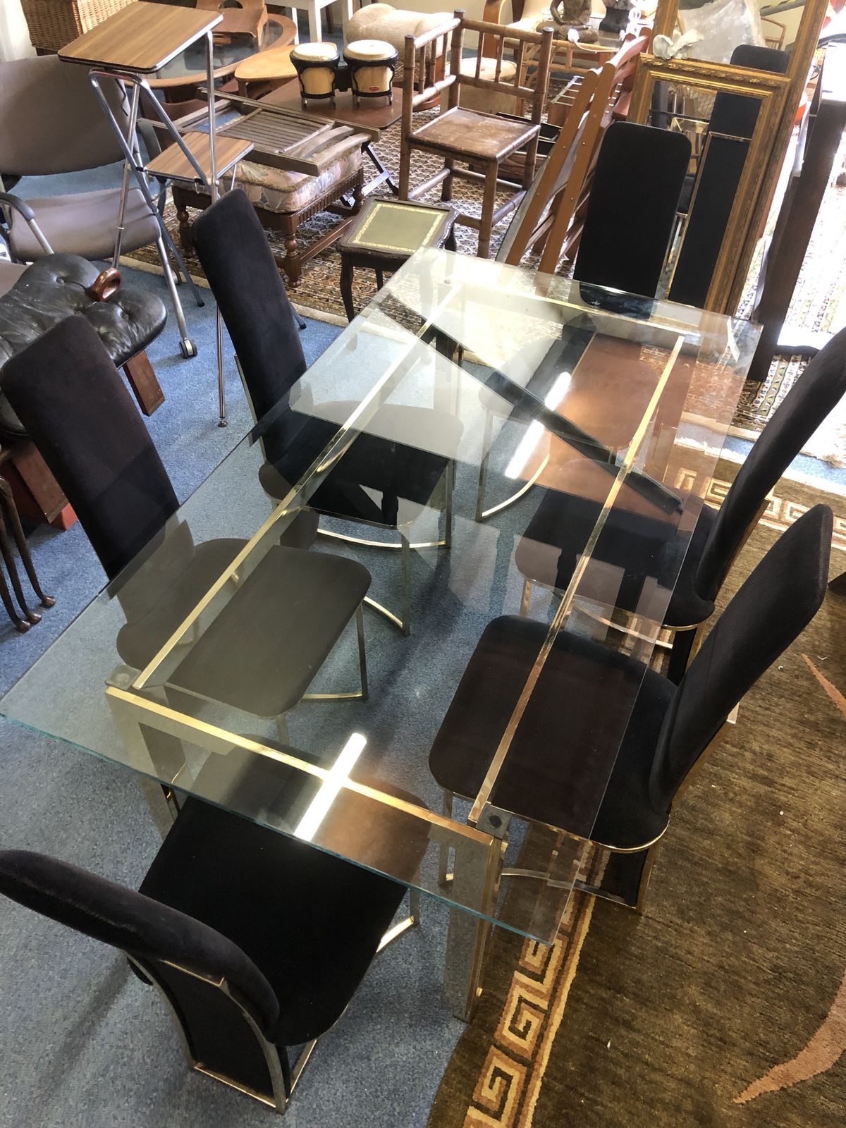 photo for sale Willy Rizzo Glass Dining Room Table And 6 Matching Chairs