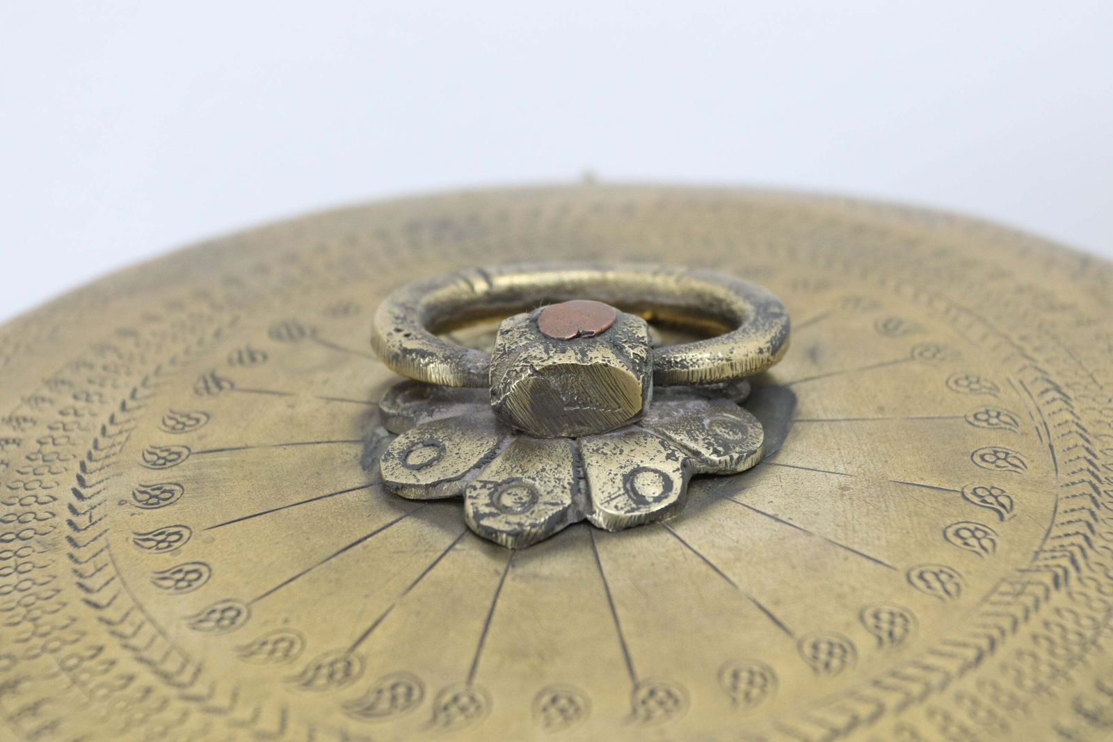 Early 20th Century Hand Carved Indian Brass Chapati Box photo vintage