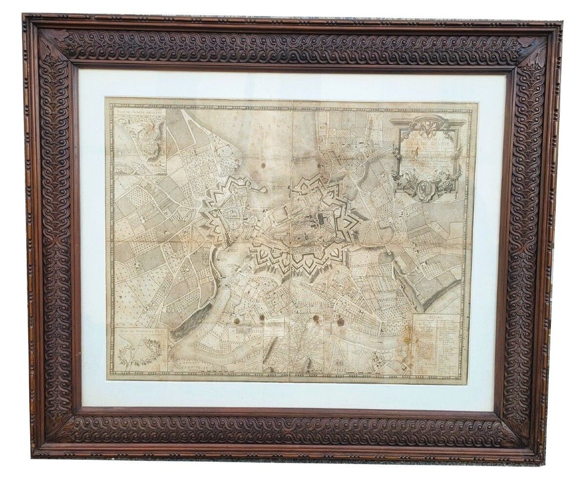 Map Of The City Of Geneva, Framed Engraving, Late 18th Century