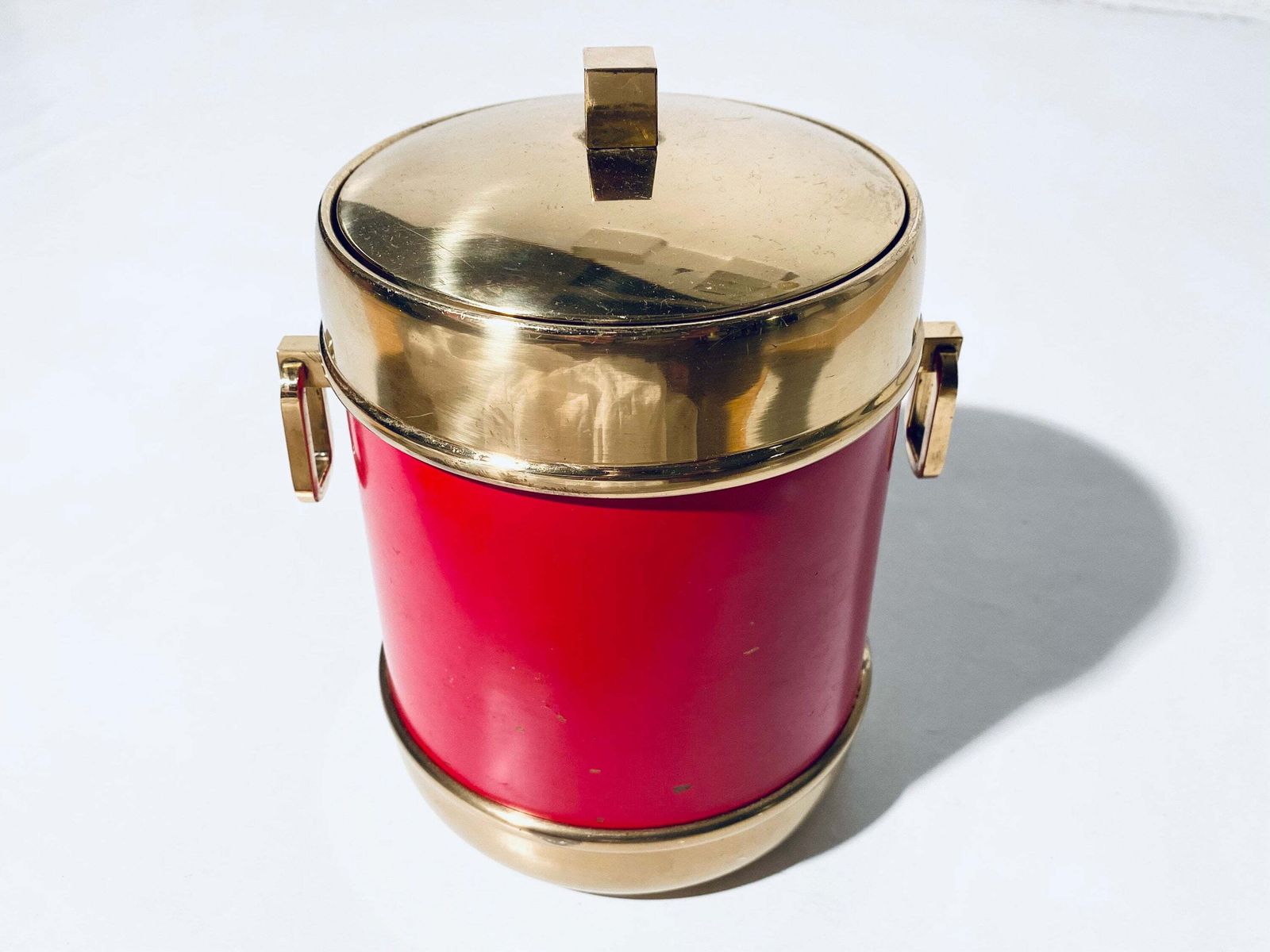 Aldo Tura For Macabo Cusano Milanino Italy Bottle Cooler Ice Bucket Red & Gold / Vintage 1950s 1960s Barware photo Home Decor