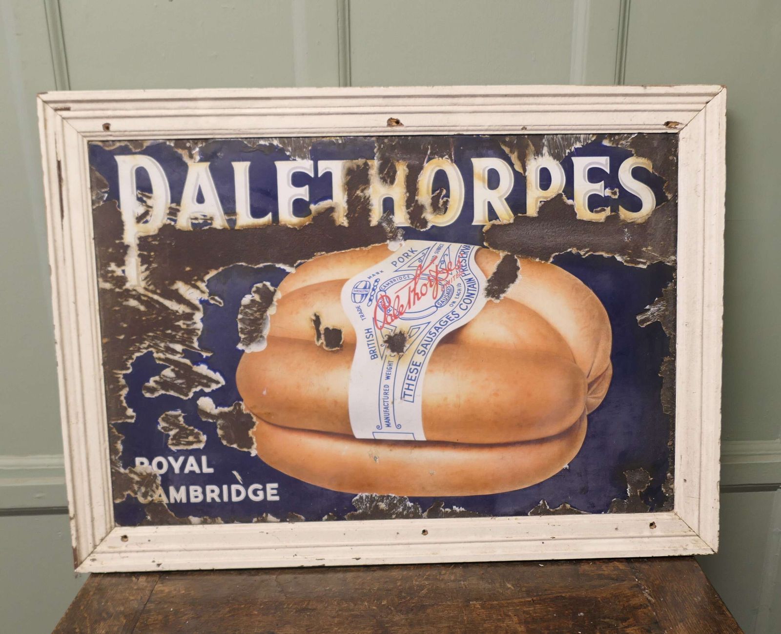 Large Early 20th Century Palethorps Pictorial Enamel Sausage Sign photo furniture